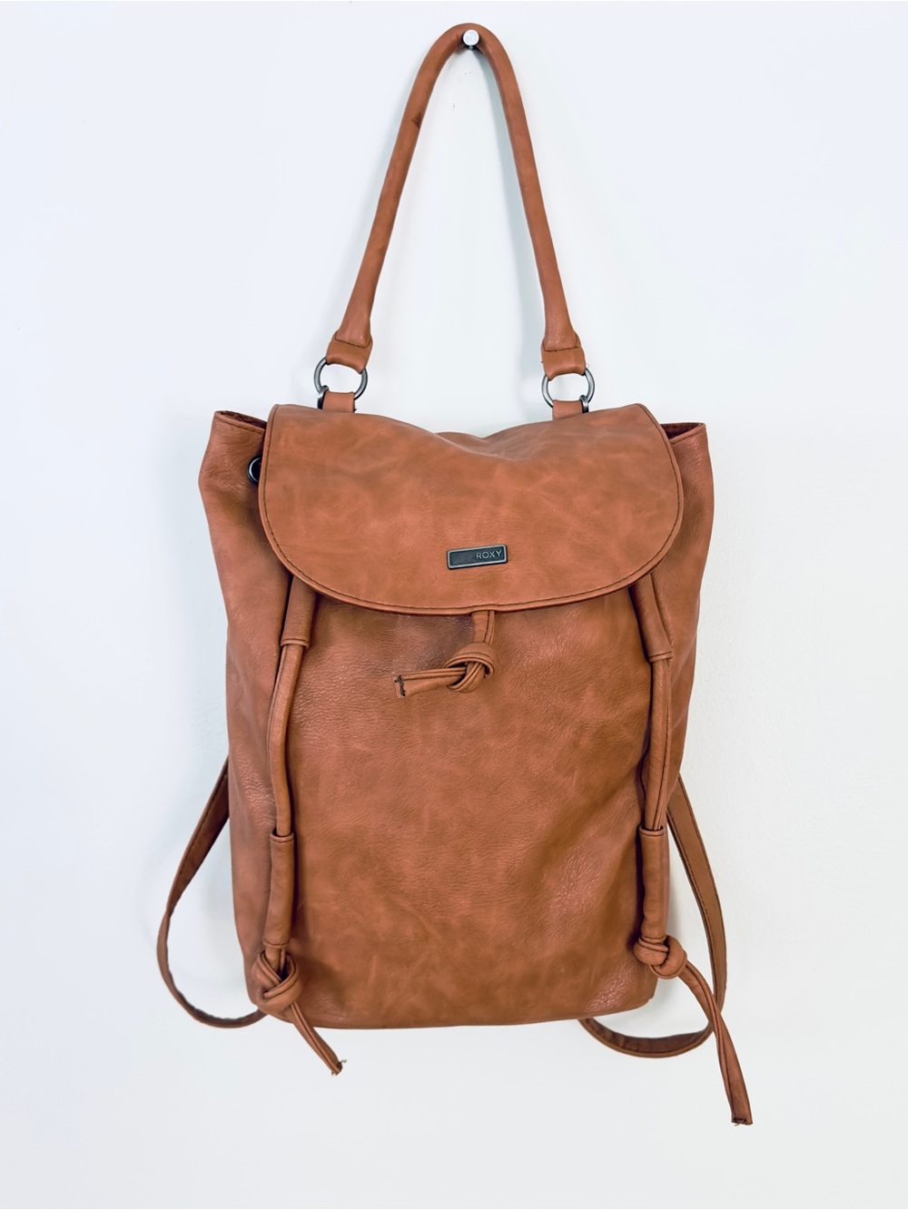Roxy Brown Faux Leather Drawstring Backpack